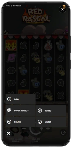 Otwarte menu ustawień z opcjami Turbo i Super Turbo Red Rascal